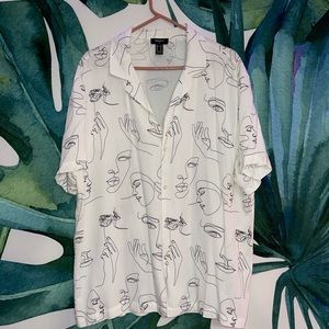 Forever 21 button down graphic shirt art faces